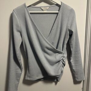 Club Monaco Light Blue-Gray Wrap Blouse